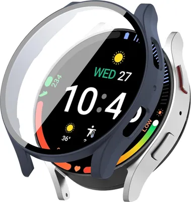Produktbild von 360 Grad Smartwatch Hülle für Samsung Galaxy Watch6 40 mm mit Displayschutz Case Watch Cover Bumper Rundum Schutzhülle Uhr Bildschirmschutz Dunkelblau