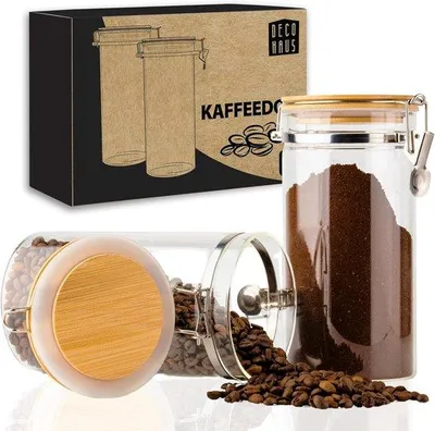Produktbild von Luftdichte Kaffeebox und Vorratsdose, Glas, Deckel, 2er Set