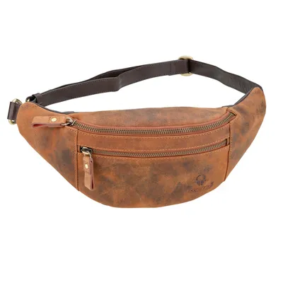 Produktbild von DONBOLSO Seattle Bauchtasche I Gürteltasche handgefertigt aus hochwertigem Leder im Vintage-Look I große Hüfttasche für Damen und Herren I Bauchtasche I Vintage Braun
