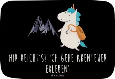 Produktbild von Mr. & Mrs. Panda duschmatte Einhorn Bergsteiger - Schwarz - Geschenk, Badläufer, Reisen, Abenteuer, Badvorleger, Einhörner, Badematte, Badezimmerteppich, Urlaub, Unicorn