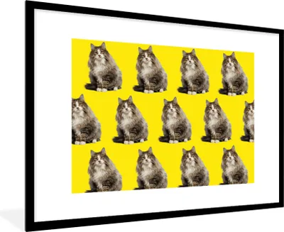 Produktbild von MuchoWow® MuchoWow® Gerahmtes Poster Katze - Muster - Gelb 90x60 cm - Poster mit zchwarzem Bilderrahmen - Wanddekoration - Fotos