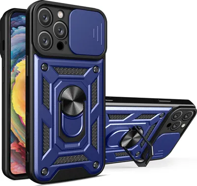 Produktbild von Hybrid Armor Camshield Hülle für iPhone 16 Pro - stoßfest mit Kameraschutz und Ständer - Blau