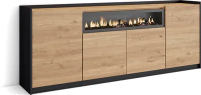Produktbild von Sideboard, Highboard, 207x37x80cm, 4 Türen, Elektrokamin., Eiche Schwarz