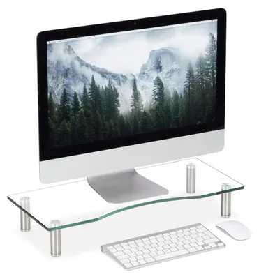Image de Support d'écran en verre - Hauteur réglable de 9 à 11 cm - 56 x 24 cm - Transparent