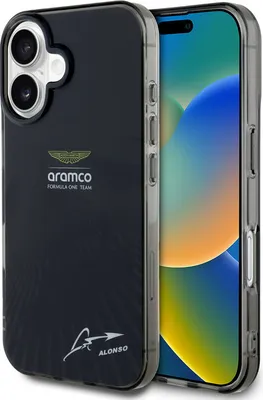 Immagine prodotto di Aston Martin iPhone 16 Custodia cover posteriore - IML F1 Car - Alonso Signature - Nero