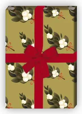 Produktbild von Elegantes florales Weihnachtspapier mit Misteln, beige, 32 x 48cm - G9884, 32 x 48cm