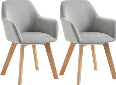 Produktbild von 2er-Set Stühle, Esszimmerstühle, Samtoptik, Holzbeine, 54 cm x 57 cm x 80 cm, Grau + Natur