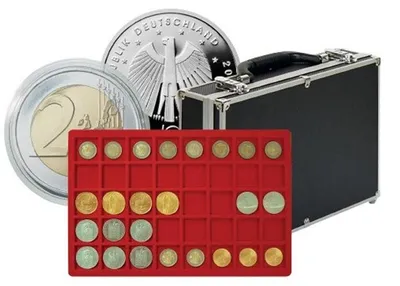 Produktbild von Lindner 2338-320 Großer Münzen-Sammelkoffer mit 8 Münztableaus für 320 Münzen oder Münzkapseln bis 34 mm Ø