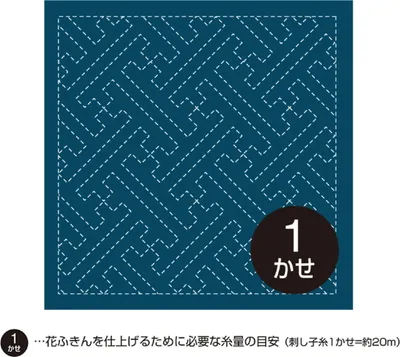 Immagine prodotto di Campionario Olympus Sashiko (solo tessuto) "Hana Fukin (Navy) Sayagata", tessuto stampato, 33x33cm, originale dal Giappone