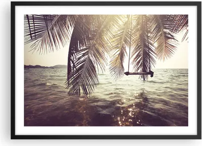 Produktbild von Gerahmtes Poster - Schwarzer Rahmen - Meer Palme Wasser - 70x50 cm - Wand Bild - Wanddeko - Wandbilder - Kunstposter - Wandposter - Bilderrahmen - Bilder - Kunstdruck - Wandbild - P2BAA70x50-3634