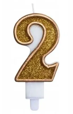 Produktbild von GoDan Kerze Zahl 2 Gold Glitzer Geburtstag