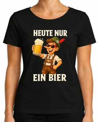 Productafbeelding van Vandaag: Alleen een biertje. Pinocchio. Lederhosen. Beierse traditionele kleding. Dames T-shirt, zwart, maat XL