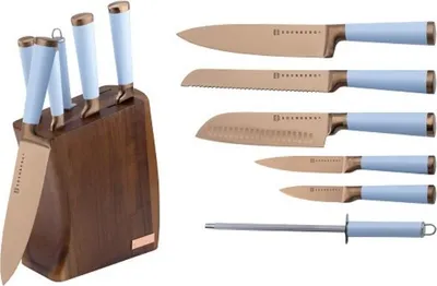 Produktbild von Edenberg 7-teiliges Messerset mit Holzblock – Titanbeschichtung, rostfreier Stahl, ergonomisches Design
