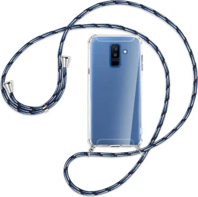 Produktbild von Handykette Backcover-Schutzhülle mit Band (Metall silberfarben) für Samsung Galaxy A6 Plus 2018 / J8 - Blautöne