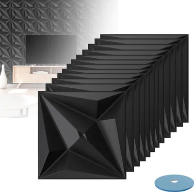 Produktbild von LZQ PVC Fliesenaufkleber 50x50 cm selbstklebende Fliesen-Folie für Bad & Küche entfernbare Klebe-Folie für Wandfliesen Küchenrückwand & Bordüren, 12 Klebefliesen, Typ C Schwarz