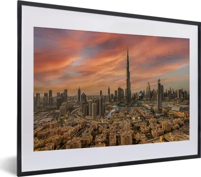 Produktbild von MuchoWow® MuchoWow® Gerahmtes Poster Skyline von Dubai und der Burj Khalifa 40x30 cm - Poster mit zchwarzem Bilderrahmen - Bilderrahmen - Poster im Rahmen