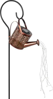 Produktbild von Deko Solar LED Gießkanne aus Metall mit LED-Lichterschweif, Solarleuchte mit 25 LEDs beleuchtet, Gartendeko im vintage-Look (kupfer)