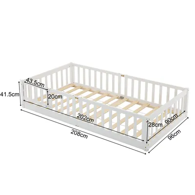 Obrázok produktu pre Detská postieľka FCH 90 x 200 cm, postieľka s podlahou, postieľka s ohradením, drevená postieľka s ochrannou mrežou proti vypadnutiu a dvierkami, detská postieľka na hranie, pre deti, biela