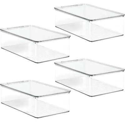 Produktbild von mDesign 4er-Set Aufbewahrungsbox mit Deckel Stapelbar Kunststoff Transparent