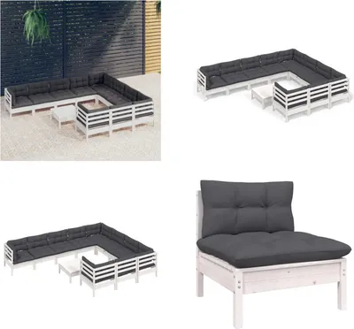 Produktbild von vidaXL 11 tlg. Garten Lounge Set mit Kissen Weiß Kiefernholz - Garten-Lounge-Set - Garten-Lounge-Sets - Gartenmöbel-Set - Gartenmöbel-Sets