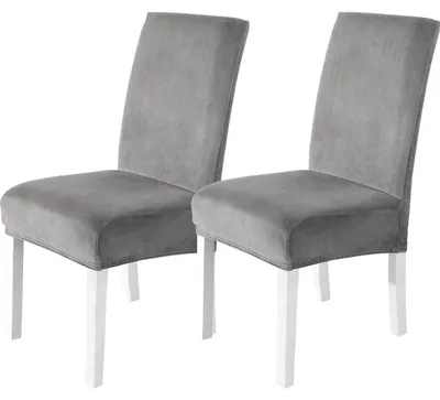 Productafbeelding van Stoelhoesjes, fluweel, set van 2, lichtgrijs, stretch, wasbaar, geschikt voor stoelen met hoge rugleuning en schommelstoelen