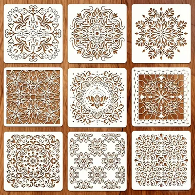Produktbild von Schablonen zum Bemalen, 9 Stück - Wiederverwendbare Schablonen - Bastelschablonen - Dekoration - 30,5 x 30,5 cm - Robustes PET-Material