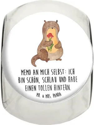 Produktbild von Mr. & Mrs. Panda Naschglas Otter Blumenstrauß XL 2000ml - Weiß - Geschenk, Seeotter, Teedose, Selbstvertrauen, Süß, Aufbewahrungsdose, Vorratsbehälter, Kaffeedose