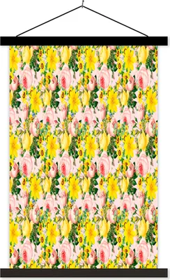 Produktbild von MuchoWow® Textilposter Blumen - Rosen - Muster 60x90 cm mit schwarzem Rahmen - Poster Wohnzimmer