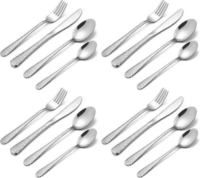 Produktbild von 16-teiliges Kinder Besteck Set aus Edelstahl Kinderset mit Hammer Greep Gabel Messer Löffel für Jungen Mädchen, Spülmaschinenfest