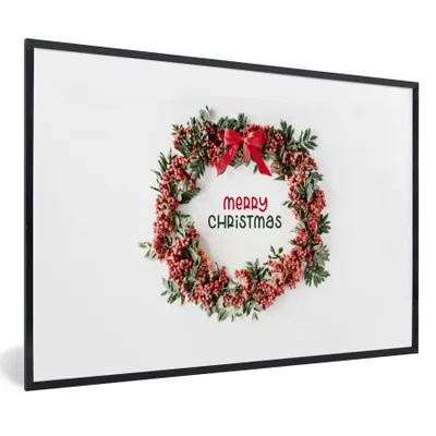 Produktbild von MuchoWow® Gerahmtes Poster Winter - Mistelzweig - Weihnachtskranz 90x60 cm - Poster mit Schwarzem Bilderrahmen Wandposter Rahmen Foto Bilder - Fotorahmen - Foto-Plakat