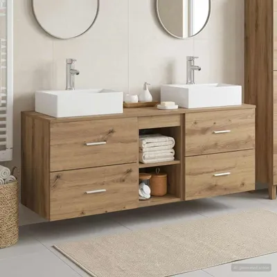 Immagine prodotto di Maison Exclusive - Set di 3 mobili da bagno in legno effetto "Artisan" (rovere), dimensioni 129 x 41 x 79,5 cm