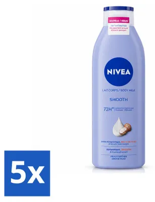 Imagen del producto de 5 unidades de crema corporal NIVEA para piel seca, con manteca de karité, de 250 ml. Paquete económico