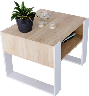 Produktbild von Moderner rechteckiger Couchtisch KARO 65 Wohnzimmertisch 65 x 53,6 x 45cm Couchtisch klein aus Holz Modern Teetisch Holz Bardolino Eiche / Weiß