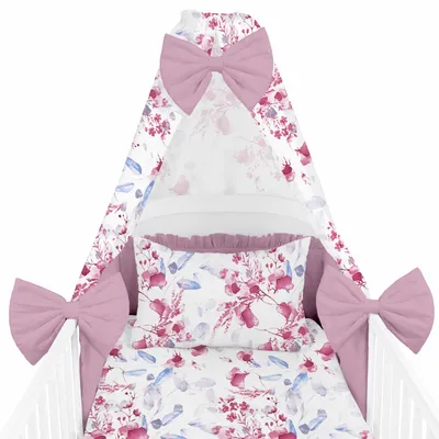 Produktbild von Amilian Babybettwäsche Set 7-teilig – Bettwäsche 100x135 cm, Kissen 40x60, Himmel, Nestchen – für Babybett/Gitterbett – Komplettset für Neugeborene