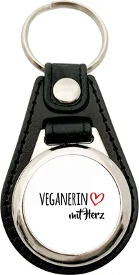 Produktbild von Huuraa Schlüsselanhänger Veganierin mit Herz Metall mit Kunstleder Schlüsselring Einkaufswagenchip Geschenkidee