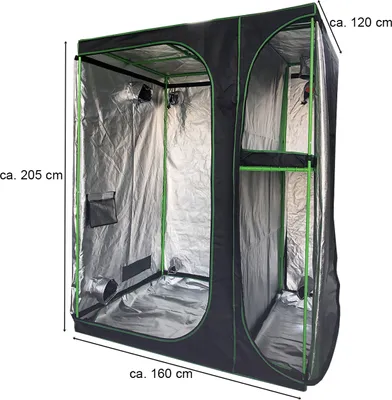 A grow tent with dimensions indicated by text overlays.