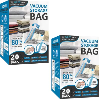 Produktbild von 2 x balenie 20 vákuových vreciek na oblečenie so vzduchotesným ventilom a ručnou pumpou - S2TORAGEBAG