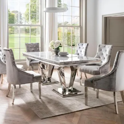 Produktbild von Esstisch Moderne Esszimmer Wohnzimmer Küche Tische Design Tisch Edelstahl Metall