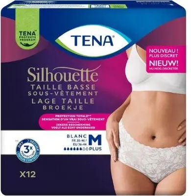 Image de Tena Silhouette Plus Blanc - Taille basse Medium - 12 paquets de 12 protections