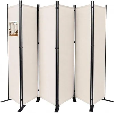 Produktbild von Paravent Raumteiler 6 Teilig Freistehend Stoff Trennwand Klappbar Sichtschutz Stellwand für Balkon Wohnzimmer Schlafzimmer und Büro 340 x 30 x 164 cm Beige