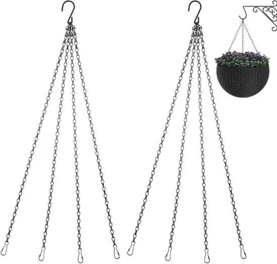 Image de Suspension métallique à 3 brins pour plantes, avec crochet et clip, noir