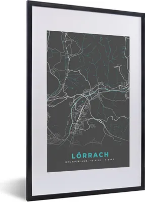Produktbild von MuchoWow® Gerahmtes Poster Deutschland - Blau - Lörrach - Stadtplan - Karte 40x60 cm - Poster mit Schwarzem Bilderrahmen Wandposter Rahmen Foto Bilder - Poster in Rahmen