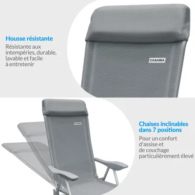 Image de CASARIA® Lot de 2 Chaises de Jardin Pliantes en Aluminium avec Repose-pieds – Dossier Réglable 6 Positions avec Accoudoirs, Chaises Extérieur pour Terrasse, Camping, Plage & Piscine
