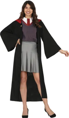Produktbild von Magischer Schüler Halloween Kostüm Set Zauberer Robe Hut Krawatte Uniform Kapuze Universität, Größe: 38 - 40 (M) Farbe: Schwarz
