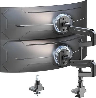 Produktbild von Monitorhalterung, Doppel - Monitorständer für Schreibtisch - Ergonomisch - Gasdruckarm, verstellbar - Für 2 Monitore, jeweils 49 Zoll - Schwarz
