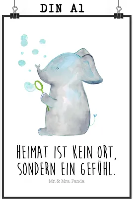 Produktbild von Mr. & Mrs. Panda Bild Elefant Seifenblasen DIN A1 - Weiß - Geschenk, Heimat, Liebe, Lustige Sprüche, Wandbild, drucke, Liebesspruch, Elefanten, Wanddekoration, Kunstdruck