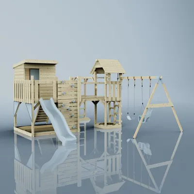 Produktbild von OutdoorToys Spielturm Malou aus Holz in Blau Babyschaukel