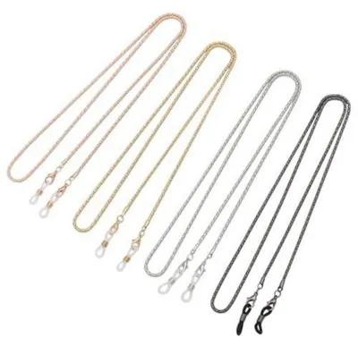Zdjęcie produktu dla Zestaw 4 sztuk metalowych łańcuszków do okularów, długość 70 cm, w kolorach: różowe złoto, złoto, czarny, srebrny