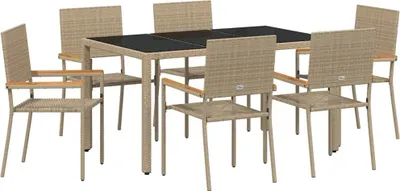 Immagine prodotto di vidaXL Set da pranzo da giardino, 7 pezzi, beige, rattan sintetico