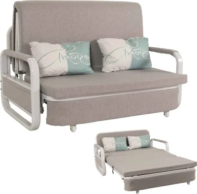 Produktbild von Schlafsofa MCW-M83, Schlafcouch Couch Sofa, Schlaffunktion Bettkasten Liegefläche, 130x185cm  Stoff/Textil hellgrau